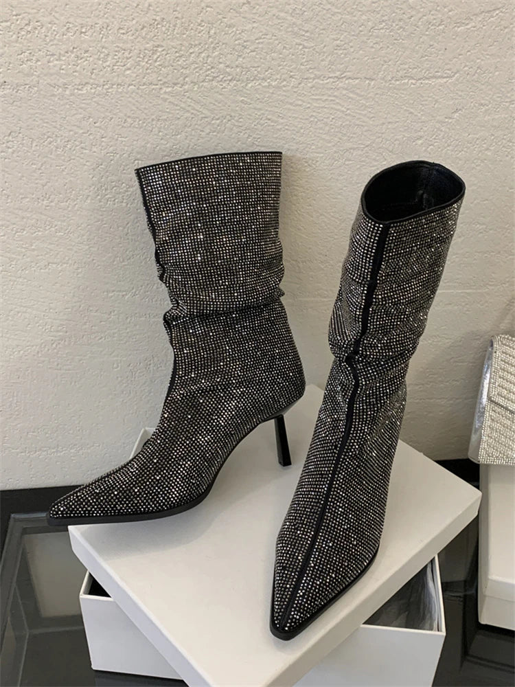 Pointed-heel boots with glittering rhinestones - Blakely