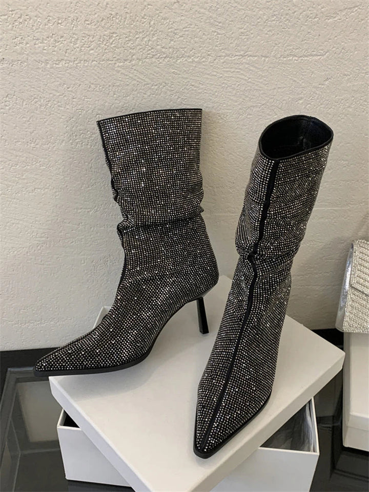Pointed-heel boots with glittering rhinestones - Blakely