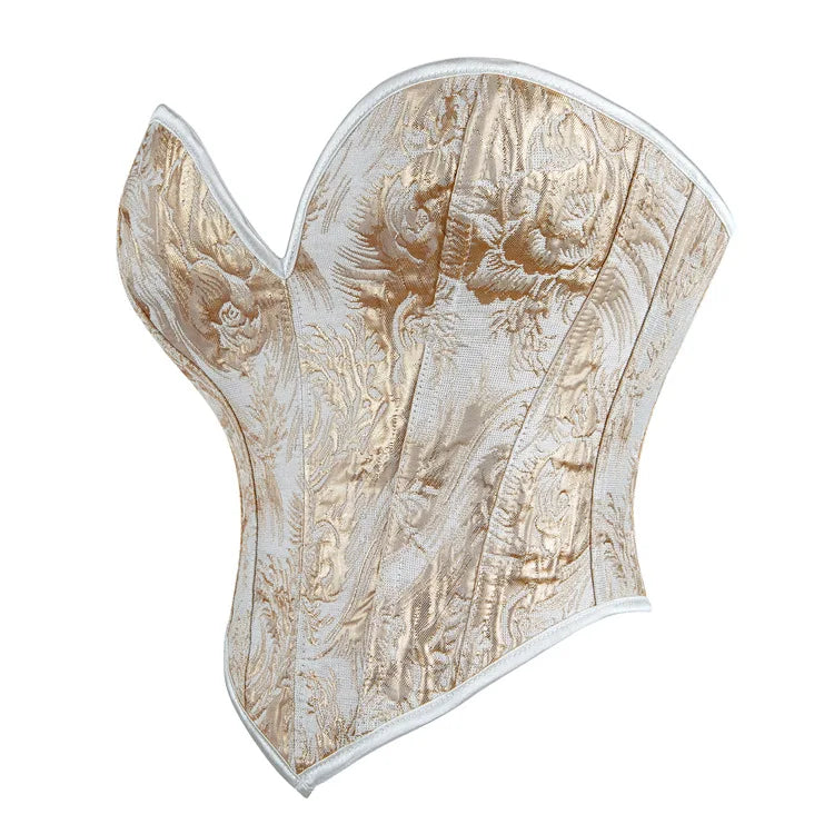 טופ מחוך סטרפלס סטייל וינטג' מחשוף לב בעיטור רקמת פרחים סאטן - לייני