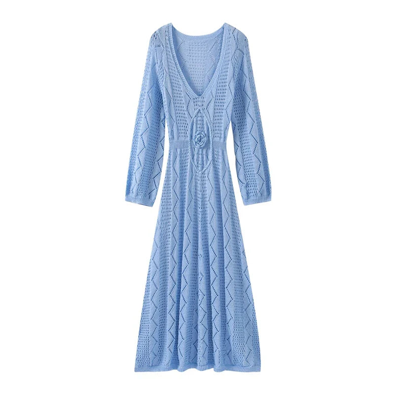 שמלת מקסי חוף סרוגה בעיטור פרח - Beatrice