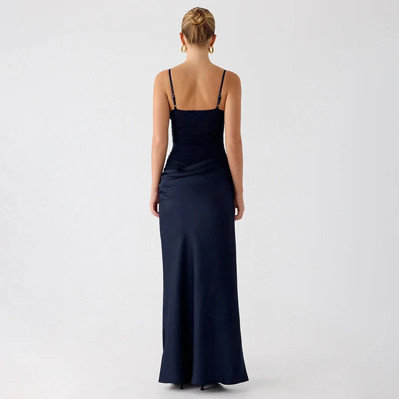 Satin Maxi Dress with Mesh Design - Jordan