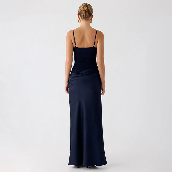 Satin Maxi Dress with Mesh Design - Jordan