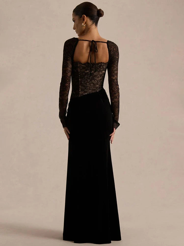 Velvet maxi dress with a lace corset design - CORI