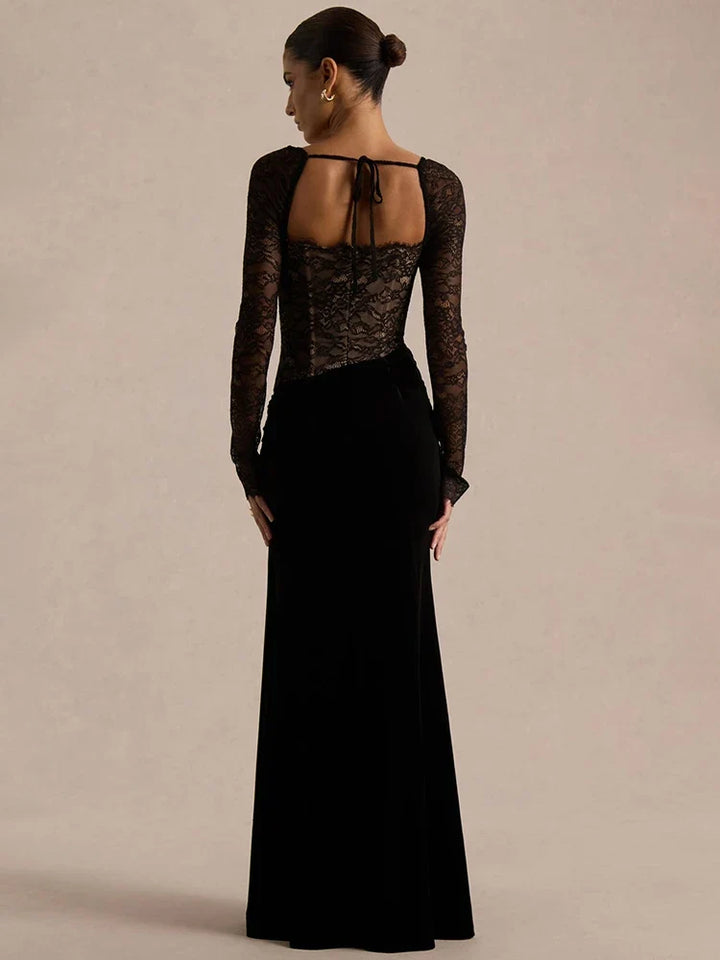 Velvet maxi dress with a lace corset design - CORI