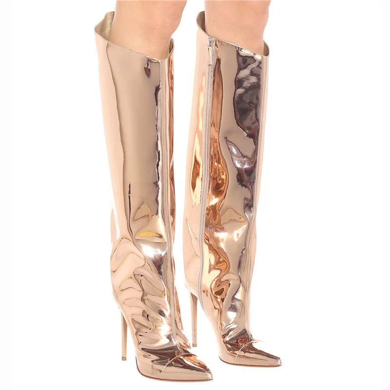 High-heeled pointed-toe boots in shiny leather design - Sloane