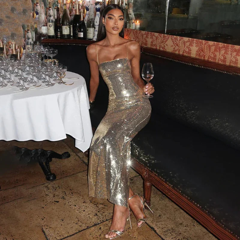 שמלת מקסי פייטים מנצנצת קשירות בגב - Josie