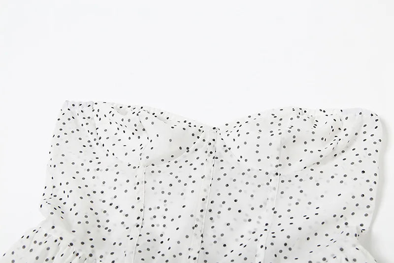 שמלת מיני סטרפלס מלמלה בעיצוב מחוך בעיטור נקודות וצעיף תואם - מיליה