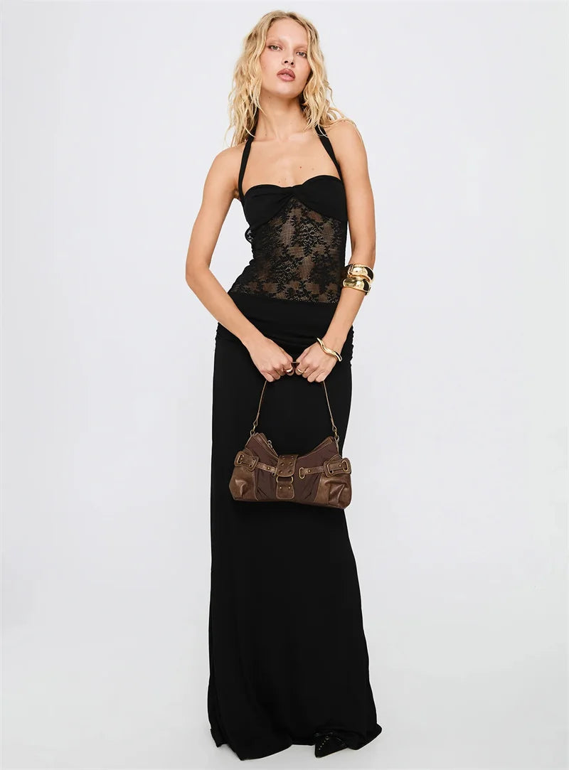 Maxi dress with lace design and open back - Nahora