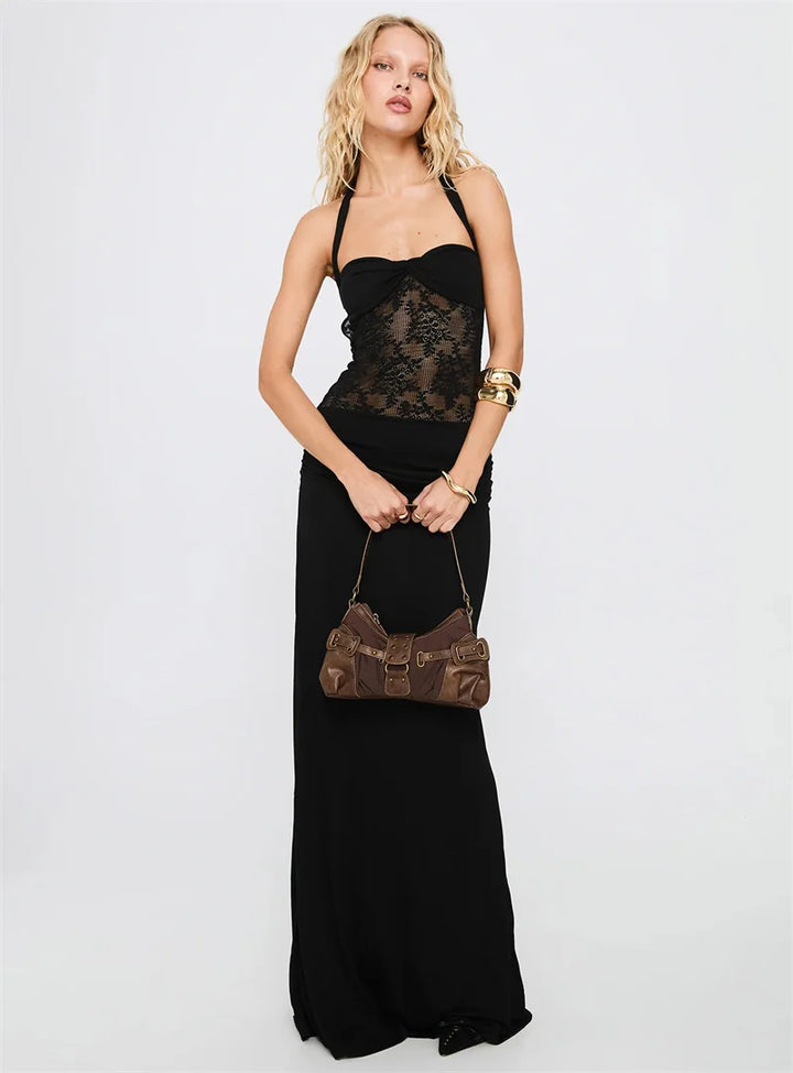 Maxi dress with lace design and open back - Nahora