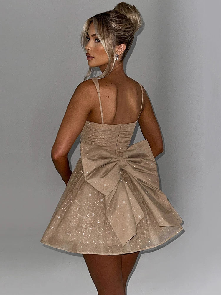 שמלת מיני נצנצים מלמלה בגזרת A בעיטור פפיון - Isabel