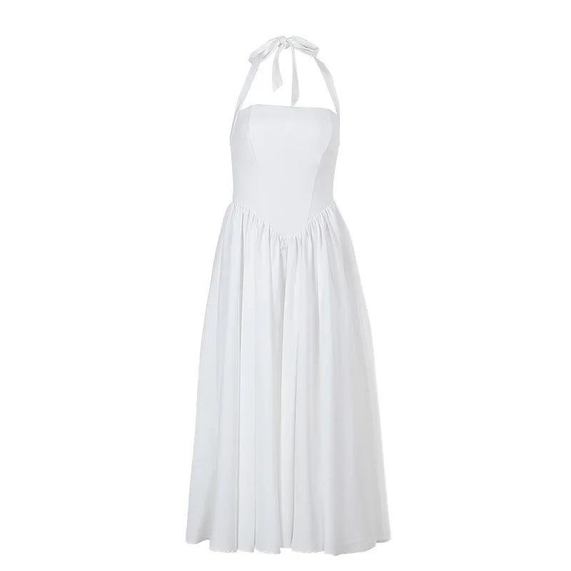 שמלת מידי בגזרת A גב פתוח קשירה בצוואר - Angie