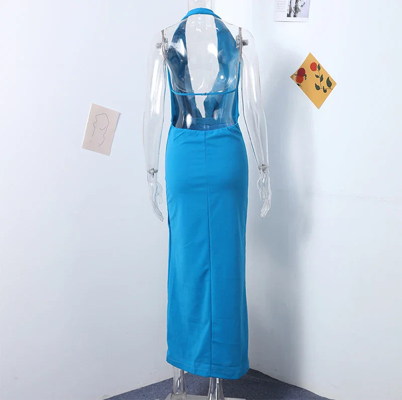 שמלת מקסי מחשוף עמוק צווארון נופל - פולה