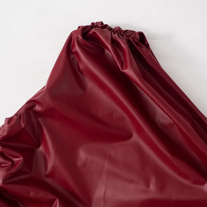 שמלת מיני דמוי עור בעיצוב קיפולים כתף חשופה - Meri