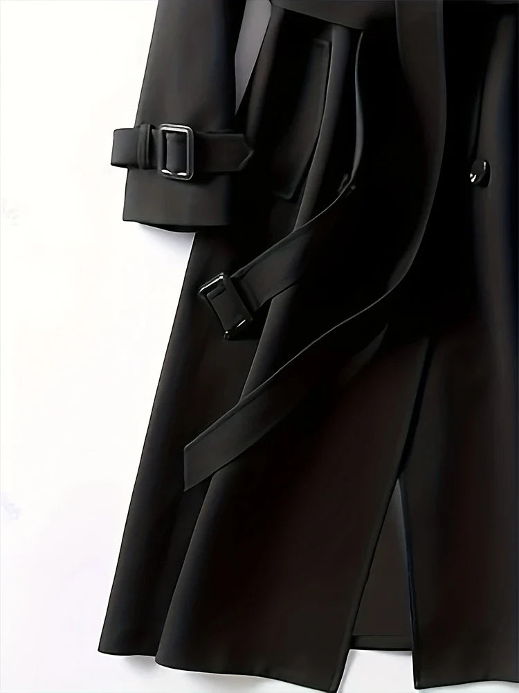 מעיל טרנץ' ארוך בעיטור כפתורים חגורת קשירה - אלן