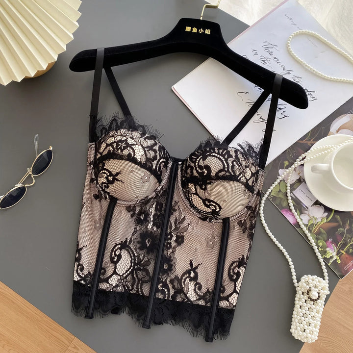 Lace corset with pin closure