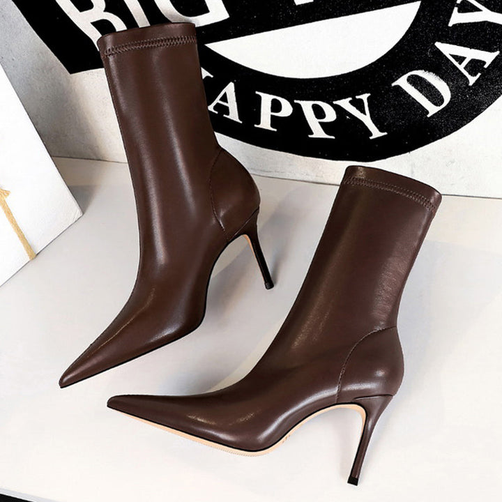 Faux leather heeled boots with warm fur lining - DORI