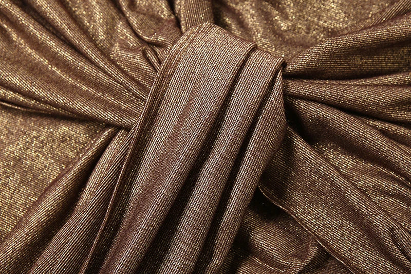 שמלת מקסי נצנצים צווארון נופל בעיצוב קיפולים - Angela