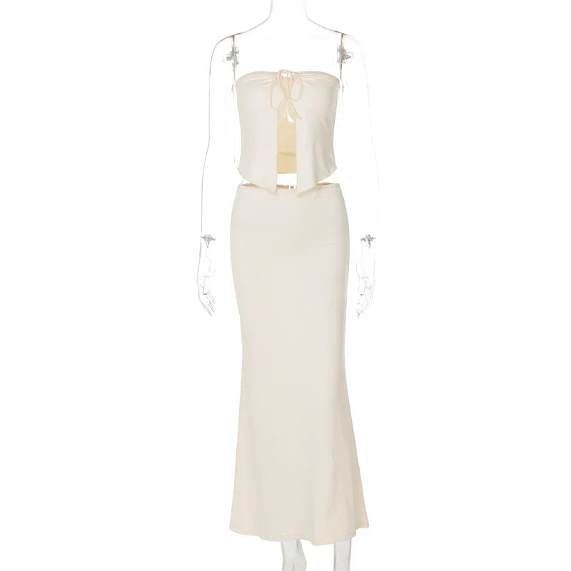 סט שני חלקים טופ סטרפלס קשירה וחצאית מקסי - ארין