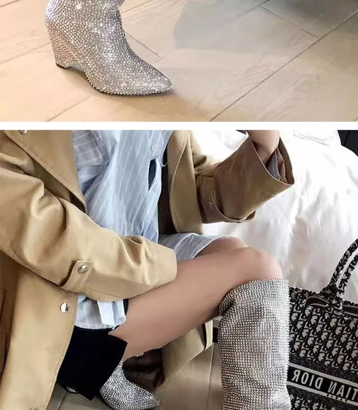 Heeled boots with glittering rhinestones - Daisy