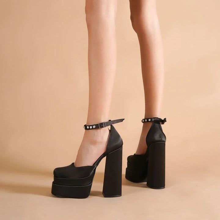 Platform doll shoes in silk satin fabric decorated with diamonds - Melis