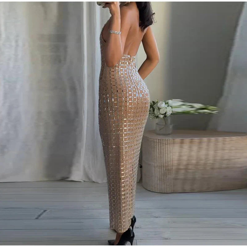 Strapless top/mini skirt/maxi dress/maxi dress with sparkling rhinestones