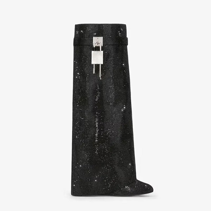 High heel boots with glittering rhinestones and a lock - Bailey