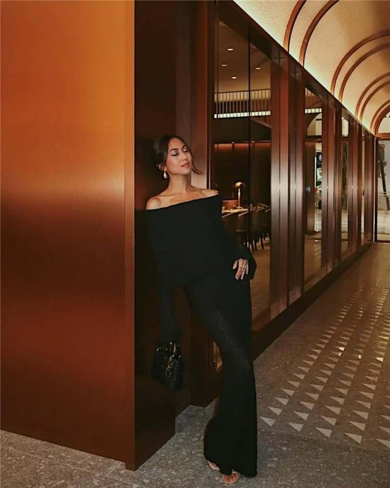 שמלת מקסי סרוגה כתפיים חשופות - אריקה