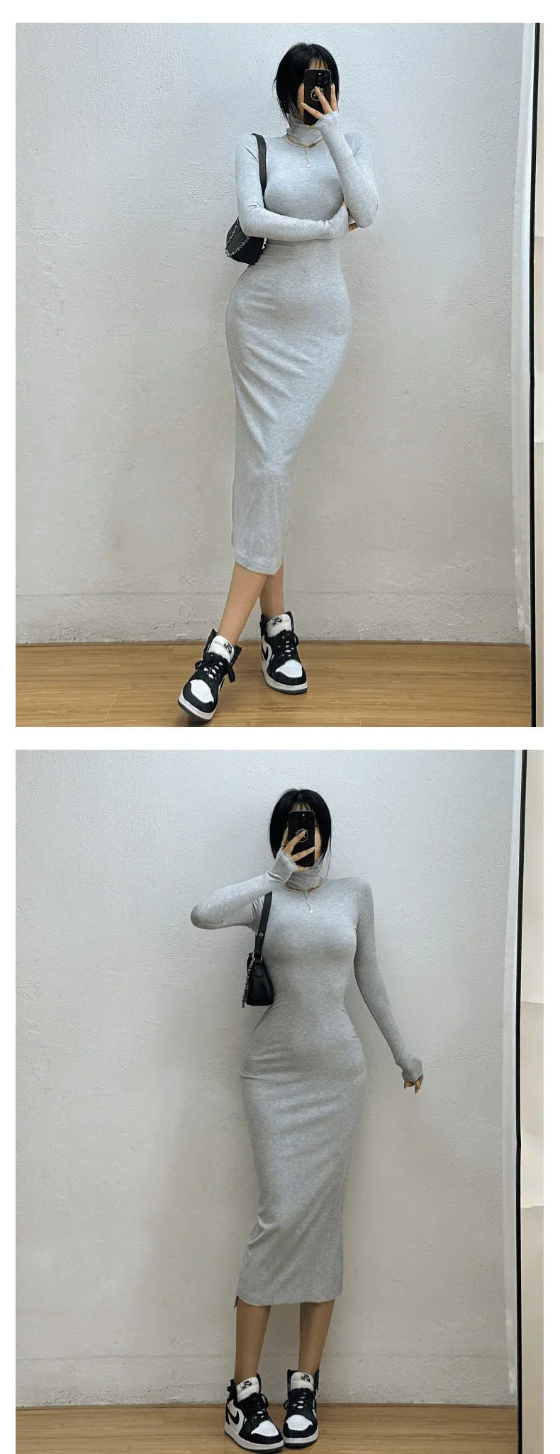 שמלת מידי סרוגה צמודה צווארון גולף - Kira