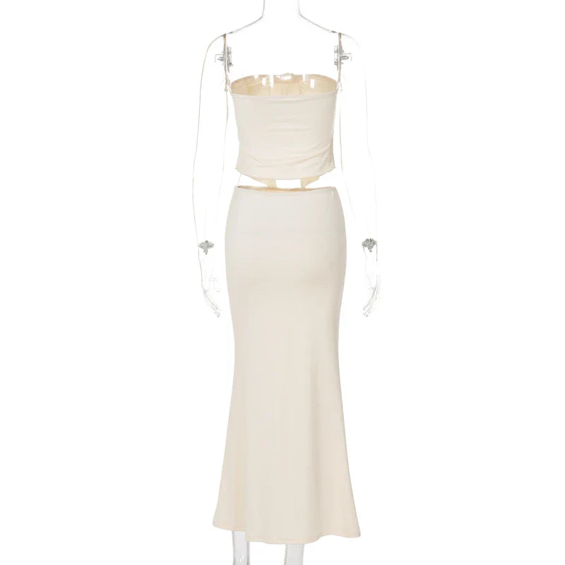 סט שני חלקים טופ סטרפלס קשירה וחצאית מקסי - ארין