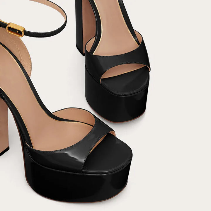 Shiny Faux Leather Platform Heel Sandals - Push