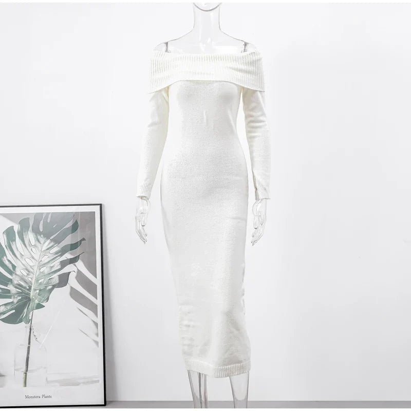 שמלת מידי סרוגה כתפיים חשופות - לירי