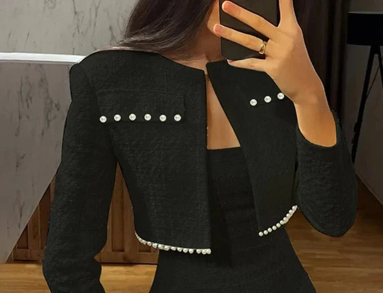 שמלת מיני סטרפלס בד ארוג + בלייזר קצר - ליאו