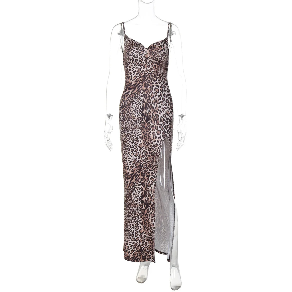 שמלת מקסי מנומרת בעיצוב שסע - סאלי