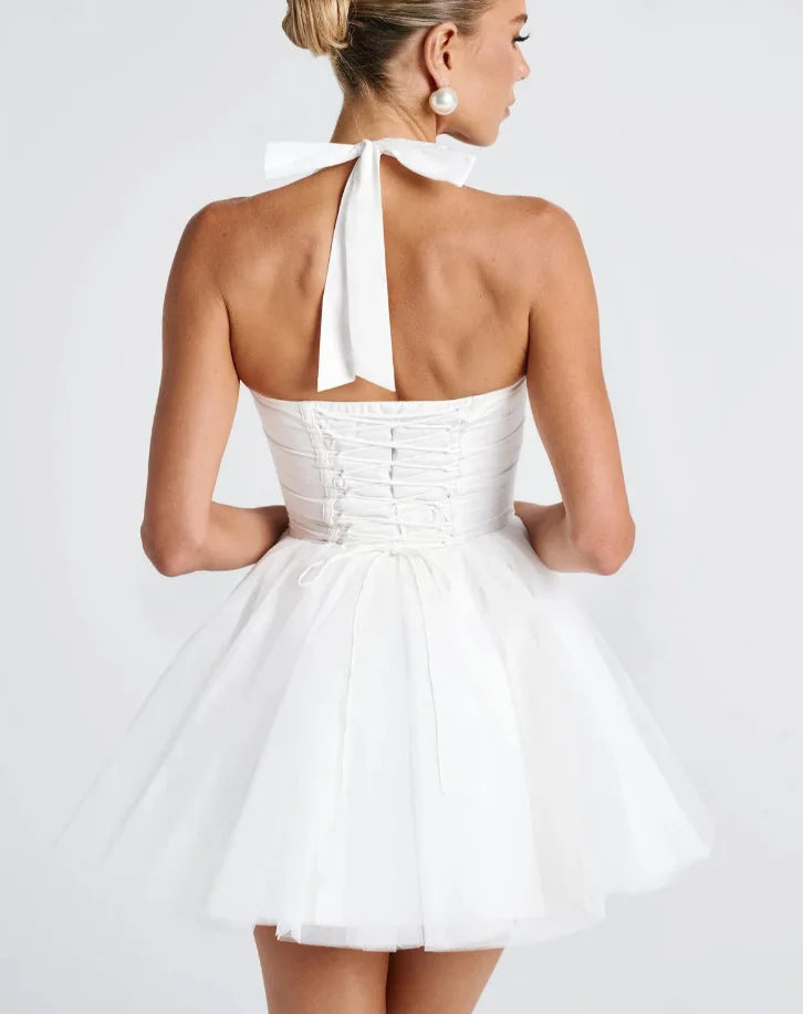 שמלת מיני בלרינה בגזרת A בעיצוב מחוך וטול גב פתוח - מימי