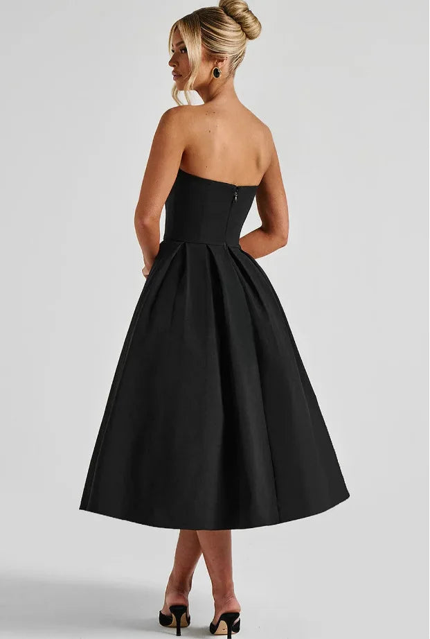 שמלת מידי סטרפלס בגזרת A - ארייא