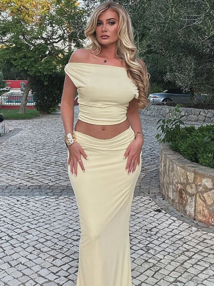 Two-piece set, maxi skirt and off-shoulder top - Yanai
