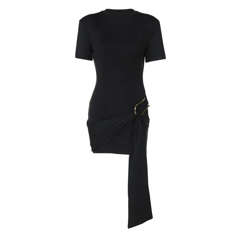 Specially designed mini dress with buckle and train decoration - Morgan