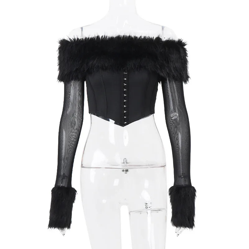 חולצת נוצות כתפיים חשופות - אן