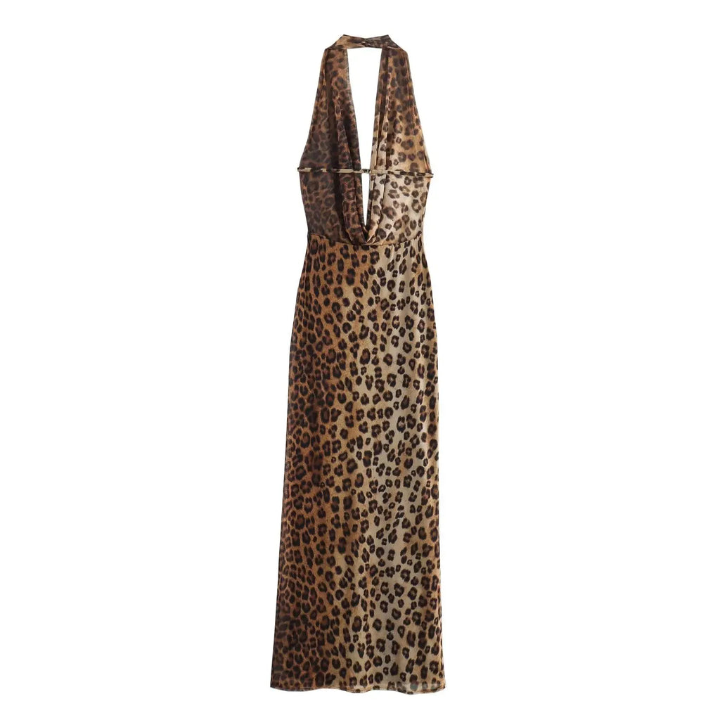 שמלת מקסי שיפון מנומרת בעיצוב צווארון נופל - טיירה