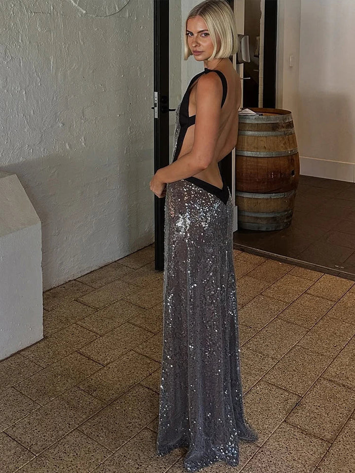 Open Back Sequin Maxi Dress - Lexi