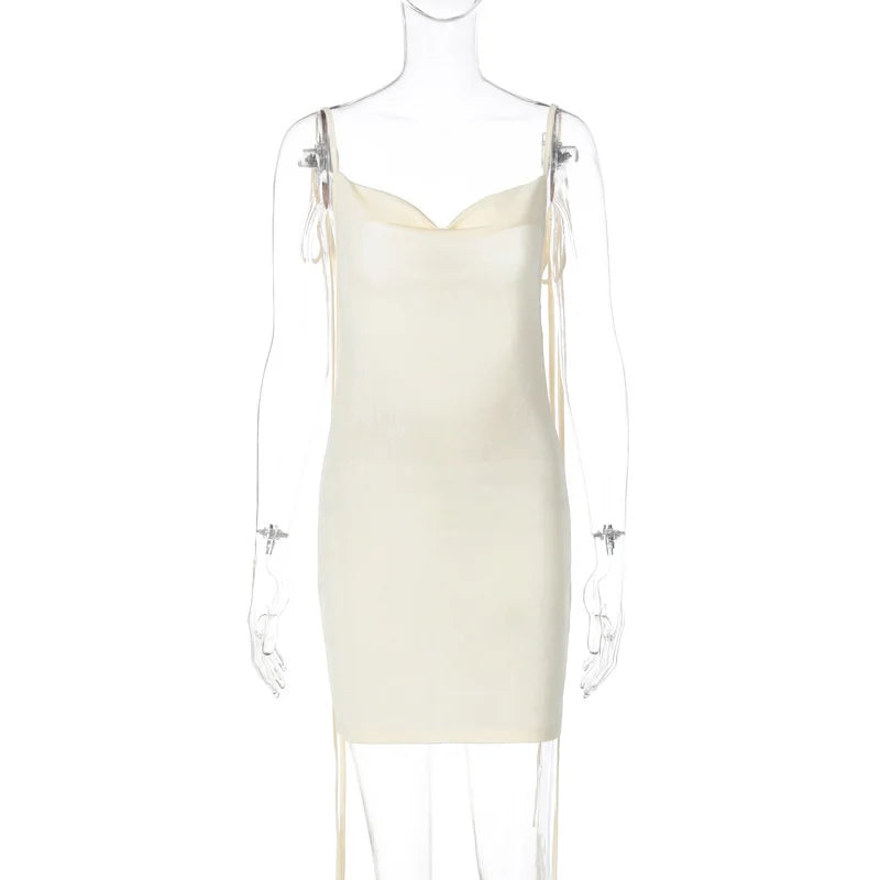 שמלת מיני סרוגה קשירה בכתפיות - אגם