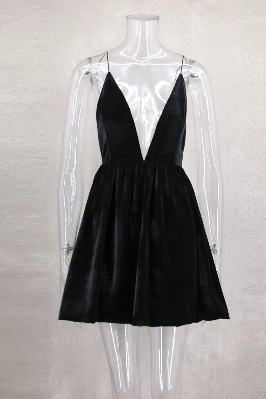 שמלת מיני בלון בד קטיפה גב פתוח - Myla