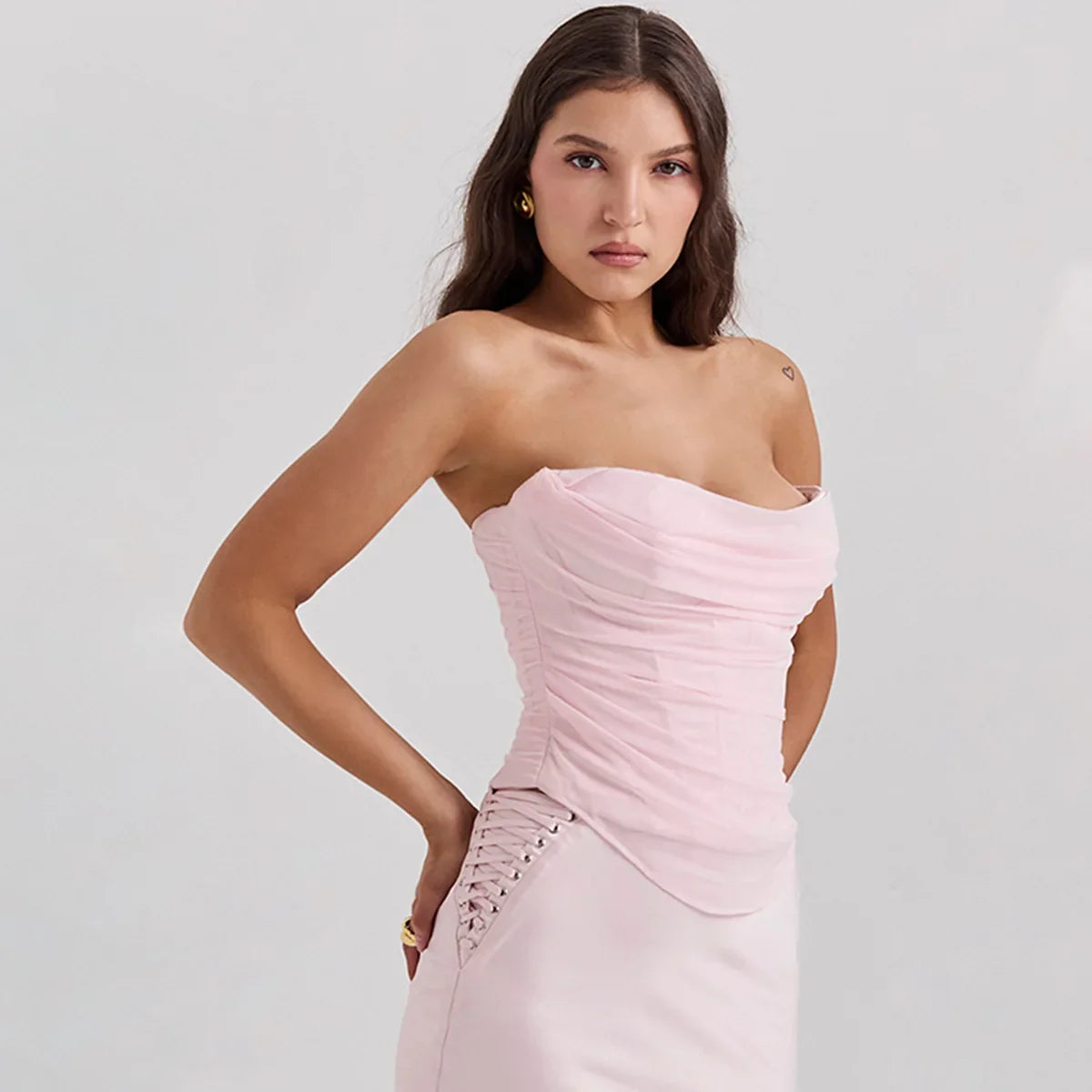 מחוך סטרפלס שיפון - אגם