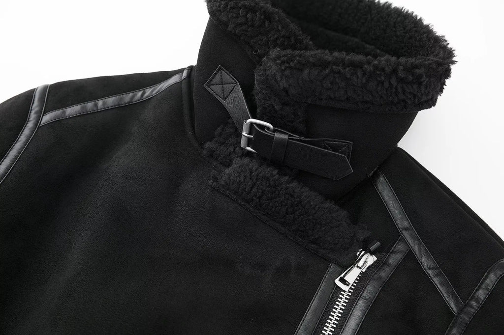 מעיל עור פרווה פנימית בעיצוב אוברסייז - קאיה