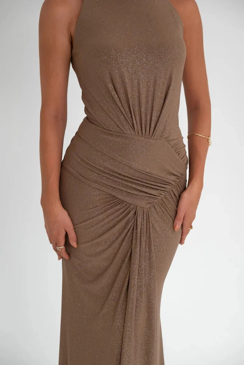 שמלת מקסי נצנצים גולף בעיטור קיפולים - ADELA