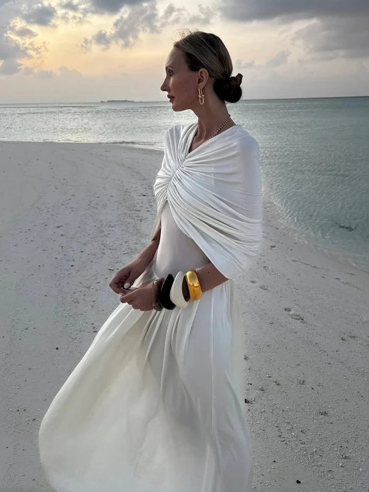 שמלת מקסי ערב אלגנטית בעיצוב כיווצים - מושקא