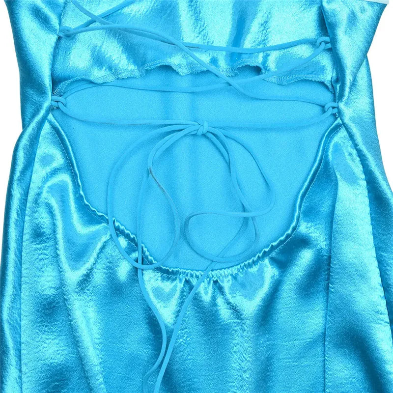 שמלת מיני סאטן קשירות בגב פתוח - ליאלה