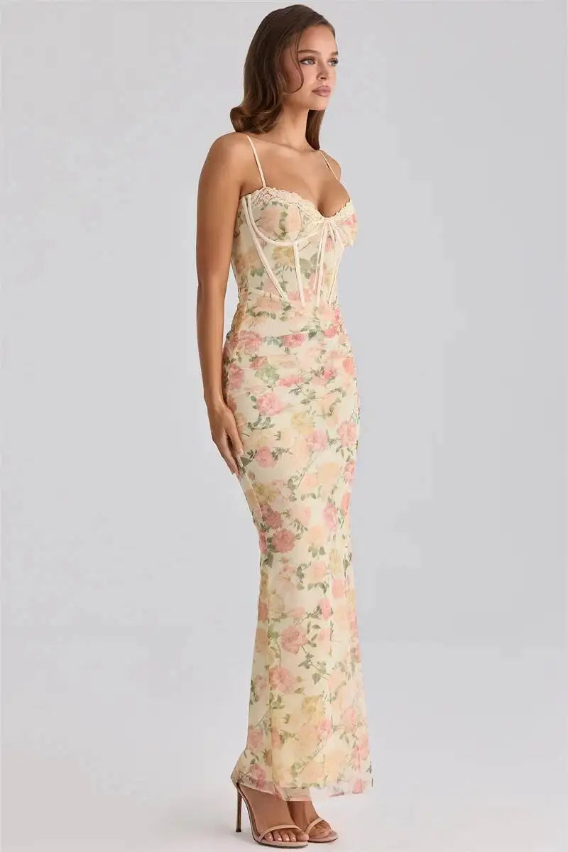 Floral chiffon maxi dress with a corset design - Liana