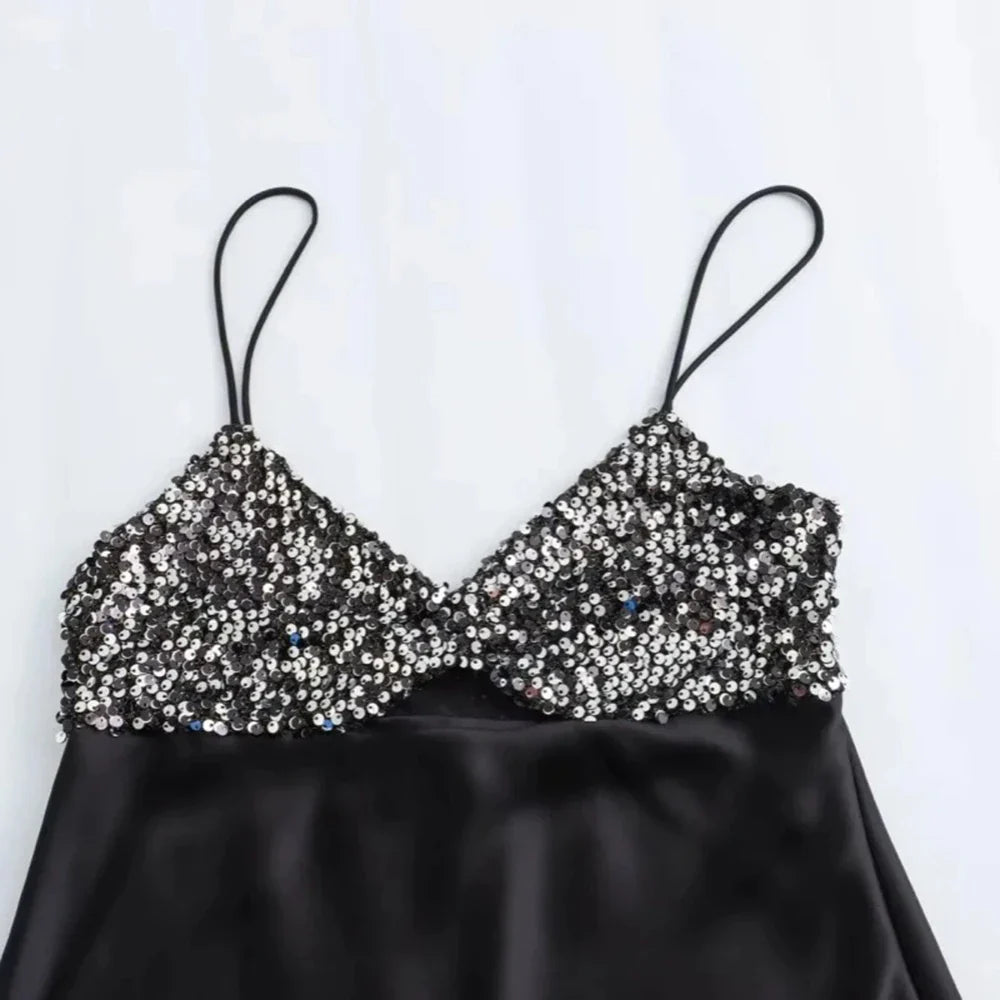 שמלת מקסי סאטן בעיטור פאייטים בחלק עליון - מורין