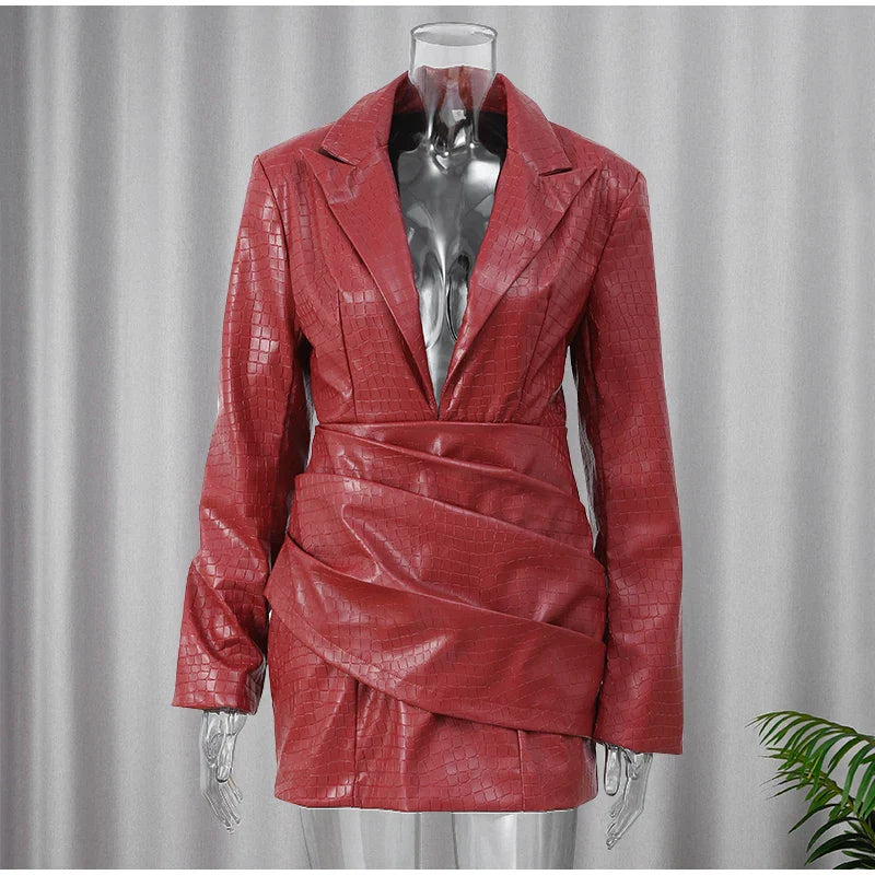 שמלת מיני דמוי עור בעיצוב מנוחש - Genevieve